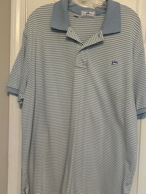Southern Tide Light Blue and White Striped SkipJack Polo Shirt